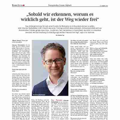 Johannes Narbeshuber in der Forum Alpbach Sonderausgabe der Wiener Zeitung