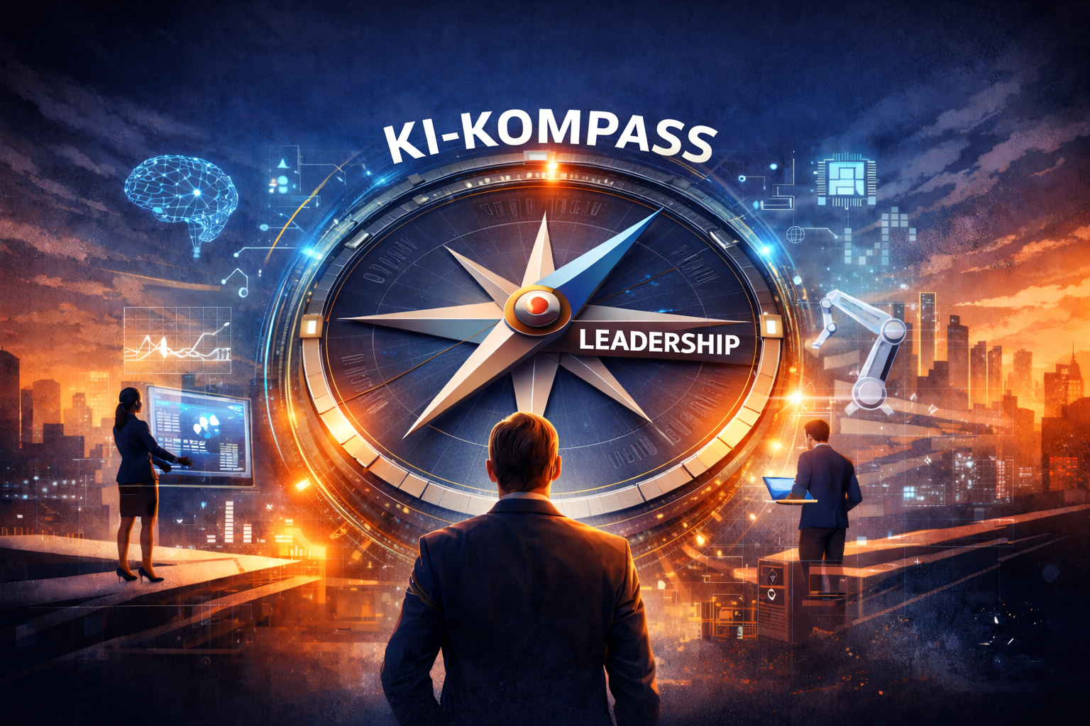 Illustration eines Kompasses als Symbol für KI-gestützte Führung und Orientierung im digitalen Wandel.